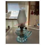 Blue Glass Waterbury Oil Lamp  (kitchen))