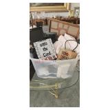 Tote and contents (living room)