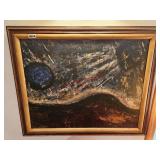 Framed painting on wood - downstairs living room