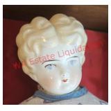 17" Antique Doll in Wood Display Case Circa