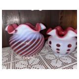 Two Ruffle Glass Dishes Cranberry Color  (spare