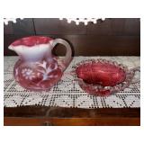 Two Cranberry colored dishes  (spare room)
