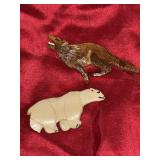 Carved Petrified Whale Bone Animal Figure