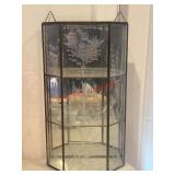 VTG etched glass and brass Wall curio cabinet
