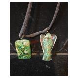 Two Green Resin necklace Pendants