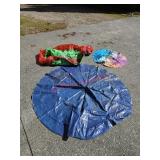 Inflatable pool, sprinkler mat, and tube, good