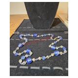 Glass blue and crystal beaded Necklace