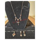 Stamped 925 silver necklace, earings, and pendant