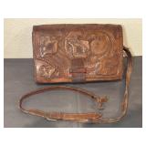 Multi Pocket Tri Fold Over Shoulder Leather Purse