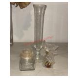 Vtg Canister, Bud Vase and Glass Perfume bottle