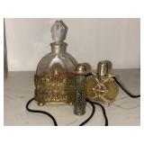 3 Vintage Metal Wrapped Perfume bottles