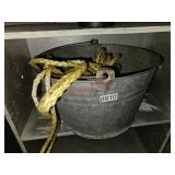 Galvanized bucket with rope- shed