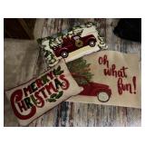 Two Christmas Decorative Pillows and Rug