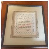 vintage framed cross-stitch embroidery titled