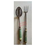 set of vintage green-handled kitchen utensils(1st