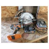 Rigid tools with battery and charger, all work-