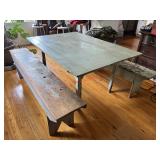 Primitive Wood Kitchen table with benches Sturdy