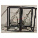 Two Metal and Glass Bud Vases