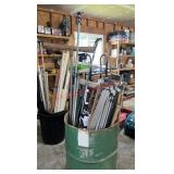 Green tin bucket with misc.items (garage )