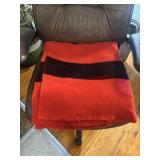 red and black Large Wool Blanket Vintage