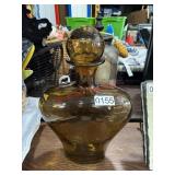 Spanish amber art glass decanter with a bubble