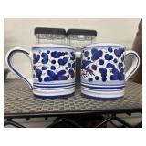 Two Blue and White Starbuca Mugs