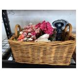 Woven Basket of Faux Flowers and Home Decor