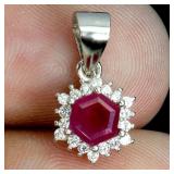 925 Sterling Silver Pendant Hexagon Ruby 5mm Natur