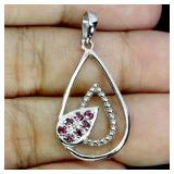 925 Sterling Silver Pendant Round Rhodolite Garnet