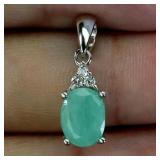 925 Sterling Silver Pendant Oval Emerald 8x6mm Nat