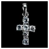 925 Sterling Silver Pendant Round Aquamarine 3mm C