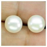 925 Sterling Silver Earrings Round Pearl 9mm Natur