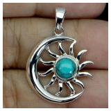 925 Sterling Silver Pendant Round Turquoise 6mm Na
