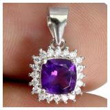 925 Sterling Silver Pendant Cushion Amethyst 6mm N