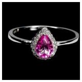 925 Sterling Silver Ring Pear Pink Topaz 7x5mm Nat