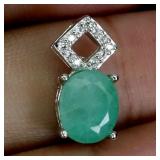 925 Sterling Silver Pendant Oval Emerald 8x6mm Nat
