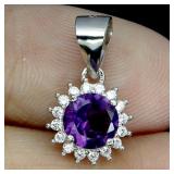 925 Sterling Silver Pendant Triangle Amethyst 6mm
