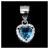 925 Sterling Silver Pendant Heart London Blue Topa