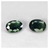 Pair 2pcs Oval Natural Heated Only Green Sapphire
