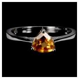 925 Sterling Silver Ring Triangle Citrine 6mm Natu