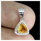 925 Sterling Silver Pendant Trilliant Citrine 6mm