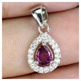 925 Sterling Silver Pendant Pear Rhodolite Garnet