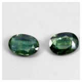 Pair 2pcs Oval Natural Heated Only Green Sapphire