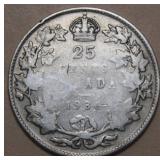 Canada 25 Cent 1936 Dot