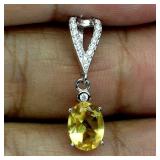925 Sterling Silver Pendant Oval Citrine 8x6mm Nat