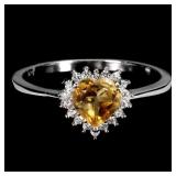 925 Sterling Silver Ring Heart Citrine 6mm Natural