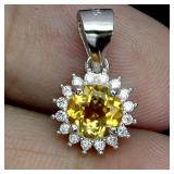 925 Sterling Silver Pendant Round Citrine 6mm Natu