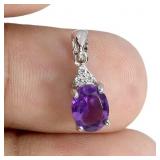 925 Sterling Silver Pendant Oval Amethyst 8x6mm Na