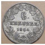 German States Frankfurt 1854 6 Kreuzer