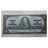 Canada $5 Banknote 1937 BC-23b Gordon Towers